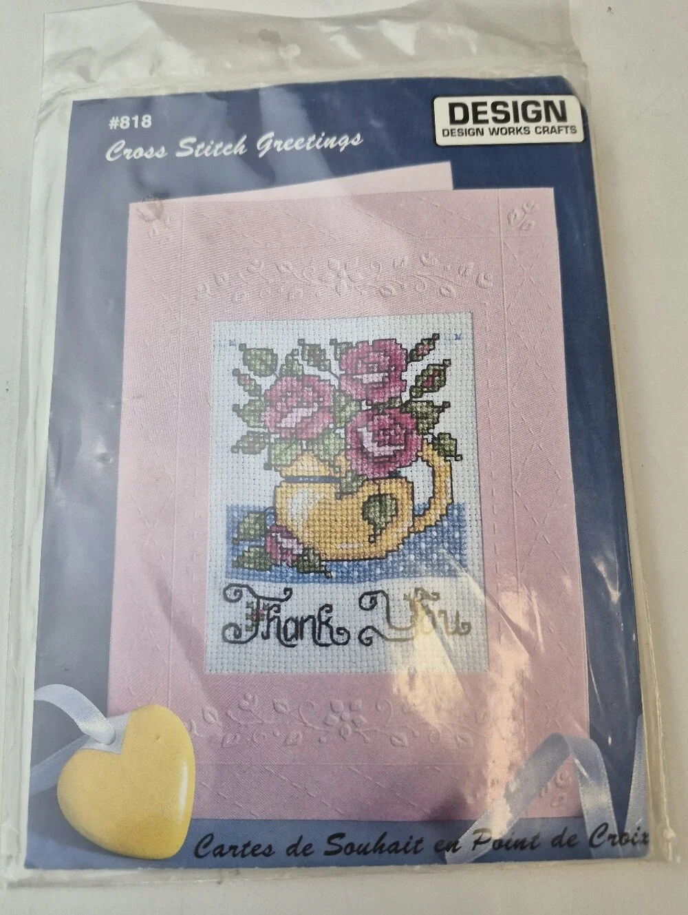 Design Works Crafts #818 Cross Stitch Greetings Thank You Floral Card Kit New